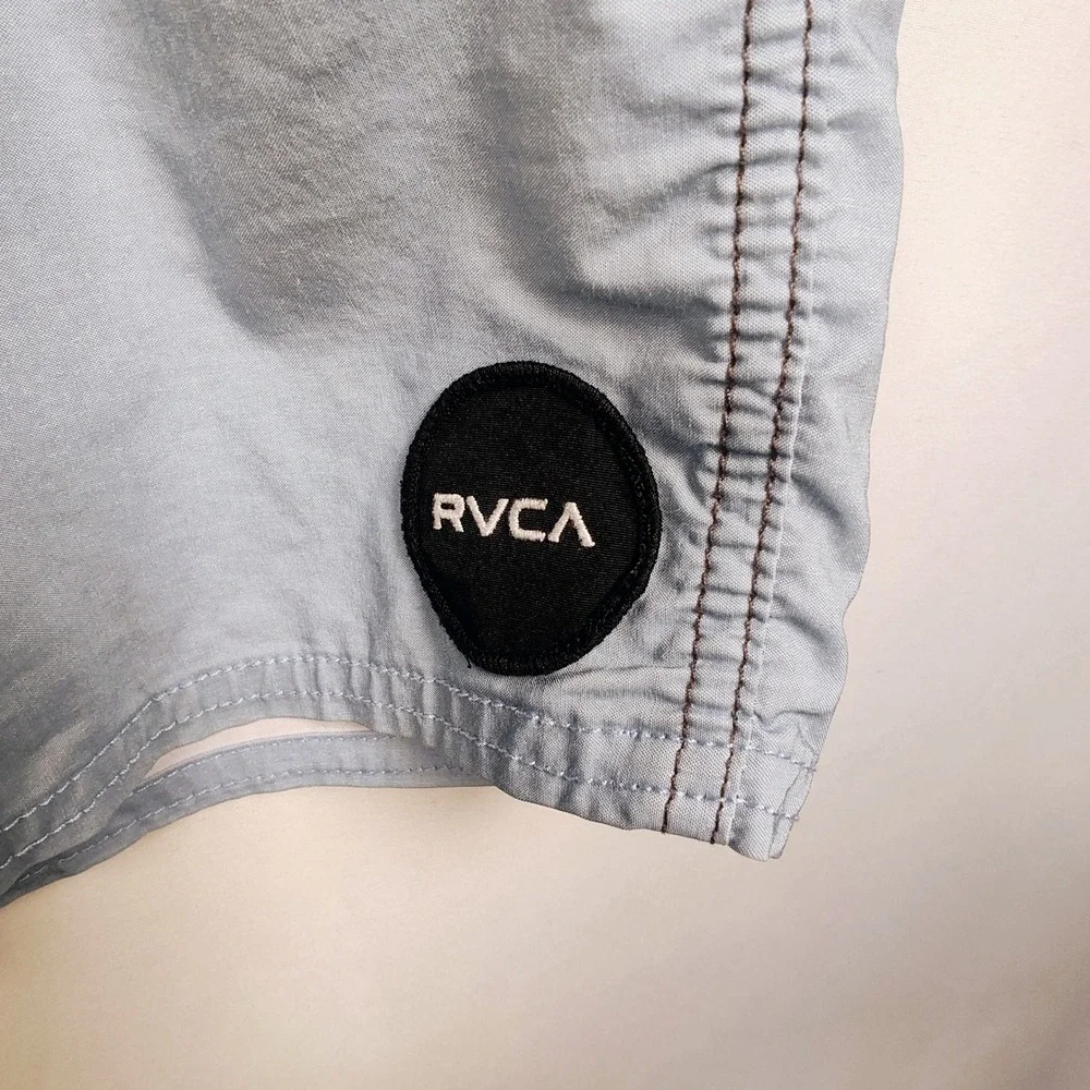 RVCA‎ Men's Board Shorts Size 32 Blue Grey Color Block Swim Trunks Zipper Fly